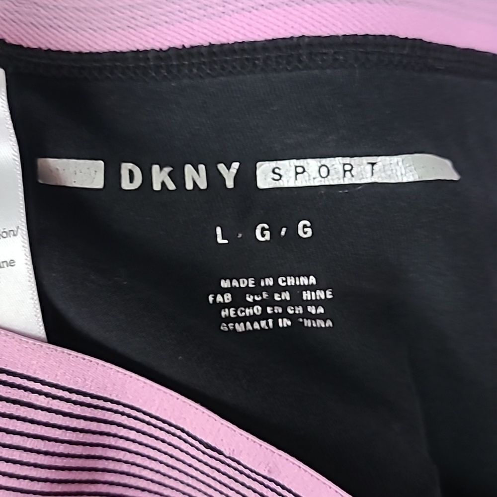 DKNY Sport High Waist Compression Leggings Side Pockets Track Logo Black/Pink L - Picture 5 of 12
